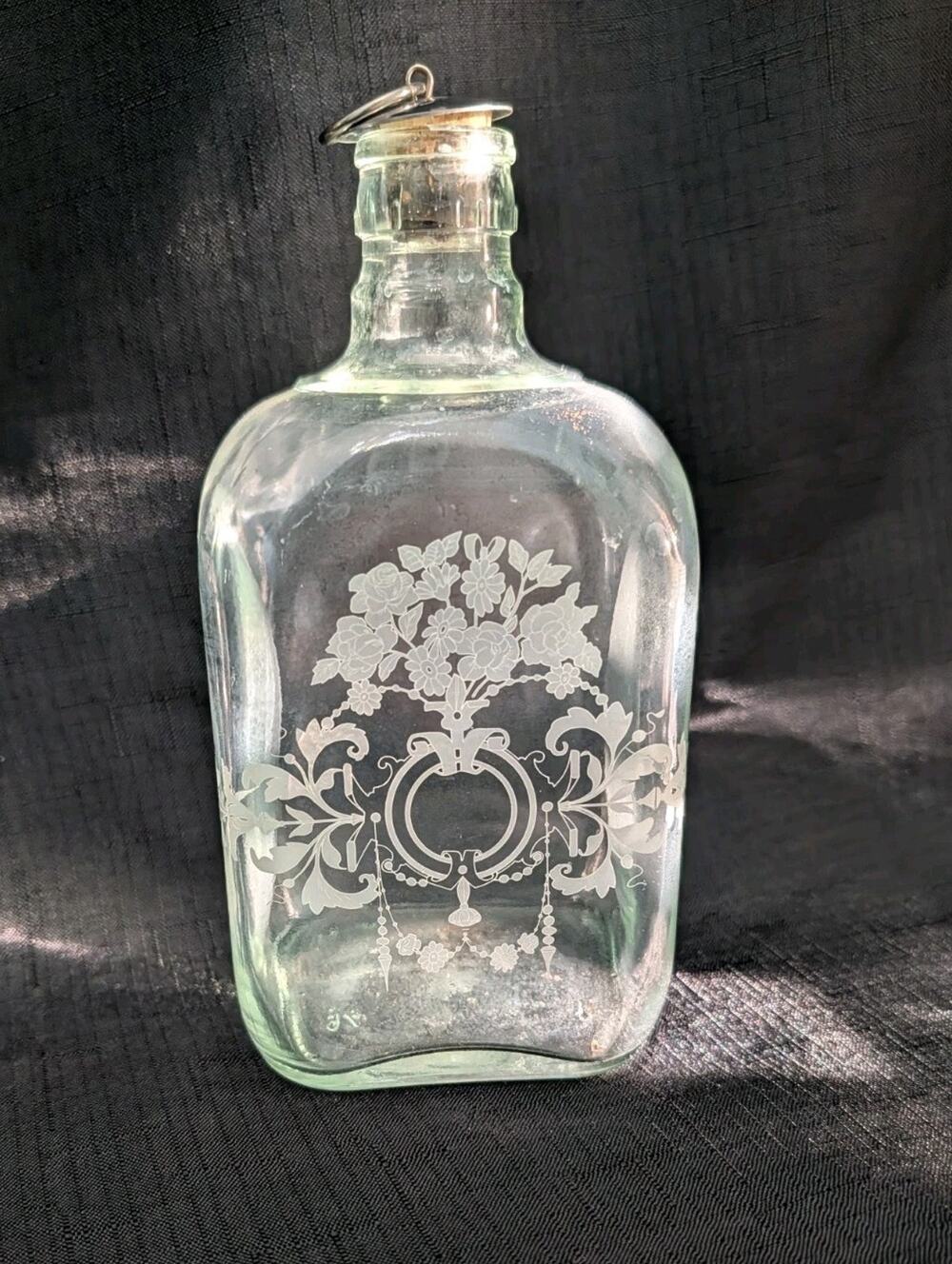Stafford Etched Medicine Apothecary Glass Bottle Made In Portugal Vintage 7.25"